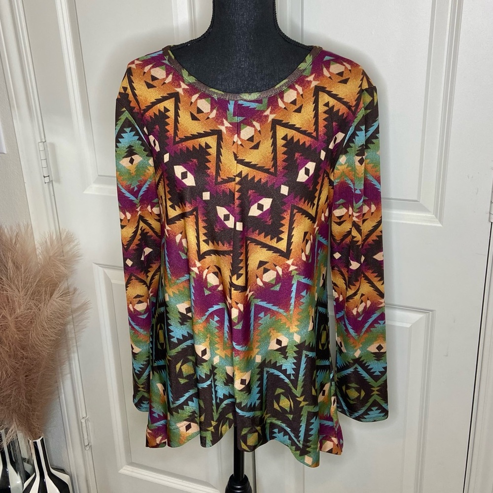 Double D Ranch Aztec Long Sleeve Knit Top Size Medium